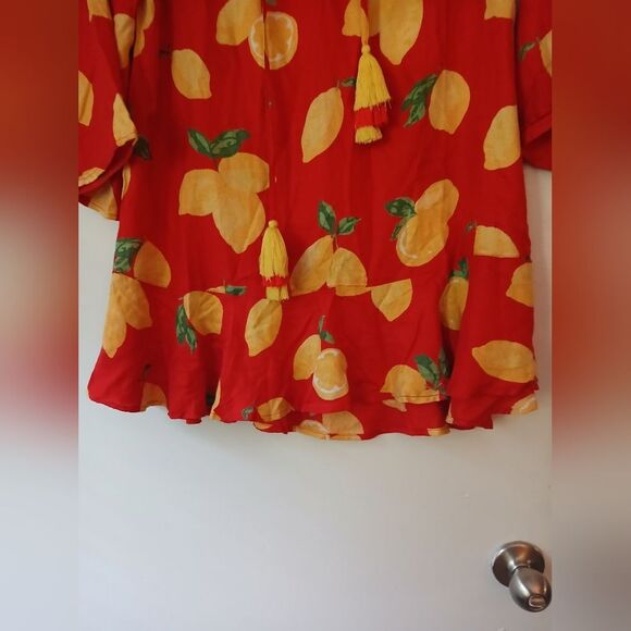 Mud Pie Red Lemon Vacation Spring Break Ruffle Flirty Mini Dress/Tunic/Coverup S - Picture 8 of 11